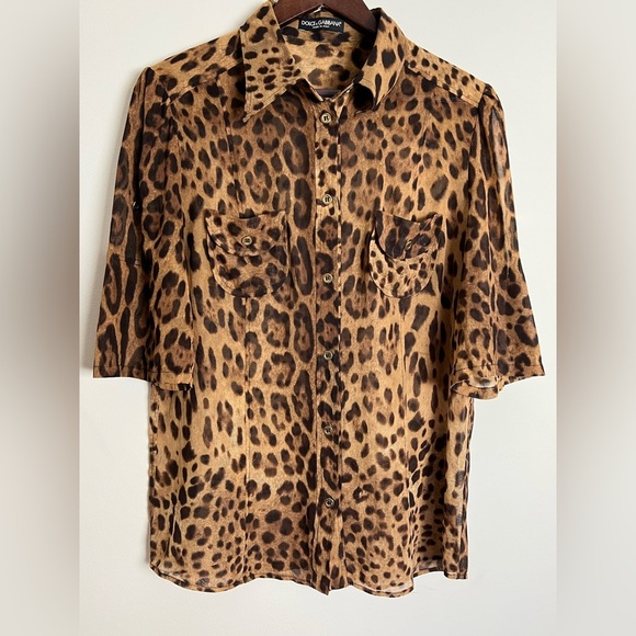 Dolce & Gabbana Leopard ChPrint Blouse–Women’s Sz 48 (US 38 M) Made in Italy EUC - Picture 1 of 12